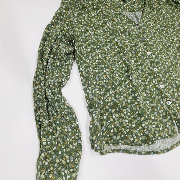 Garnet Hill Clio Button-Up Blouse Green Floral Lightweight V-Neck Size 12 - Picture 12 of 12